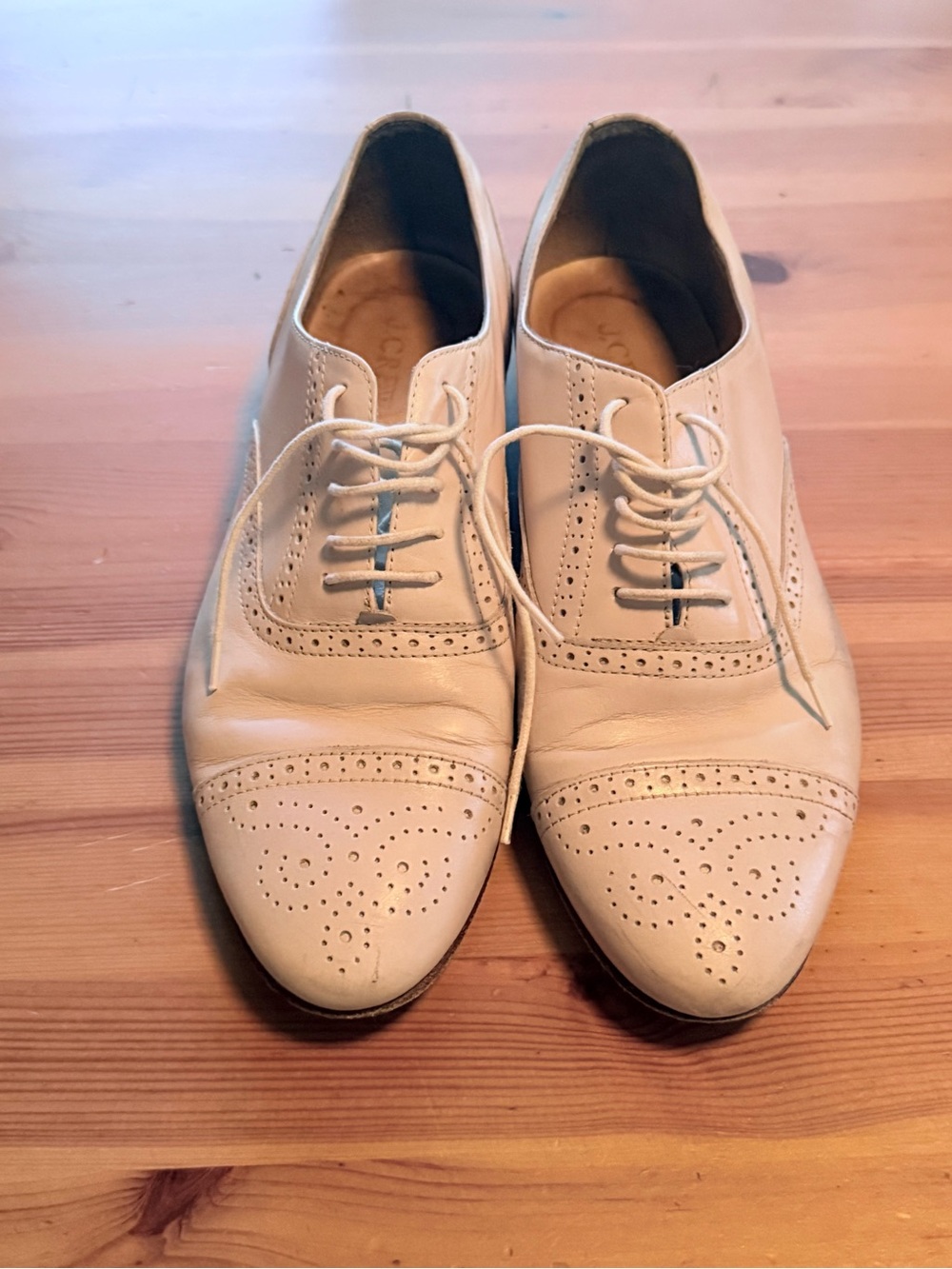 J Crew Women’s White/Cream Leather Oxford Brogue Lace-Up Shoes